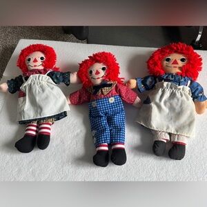 🔥🔥🔥Vintage Raggedy ANN & ANDY Plush Rag 3 Dolls 12"